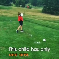 Brave boy playing golf